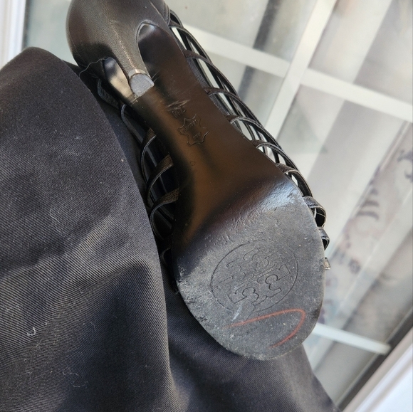 TORY BURCH Black Leather Upper Strappy‎ Caged Gladiator Stiletto HeelsClear - Picture 14 of 14